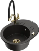 Zlewozmywaki z baterią - Mexen Kevin zlewozmywak granitowy 1-komorowy z baterią kuchenną Duo, czarny/złoty metalik - 6517-75-671701-57-G - miniaturka - grafika 1