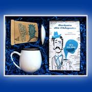 Zaparzacze i kawiarki - Zestaw prezentowy dla chłopaka Men's Box HERBACIANY ELEGANCIK. Zestaw sypanych herbat 10szt 10x5/8g, elegancki biały kubek z zaparzaczem oraz czekolad - miniaturka - grafika 1