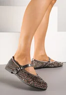 Baleriny - Srebrne Balerinki z Siateczki z Paskiem Ozdobione Drobnymi Cyrkoniami Varabis - miniaturka - grafika 1