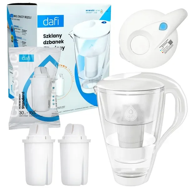 Szklany dzbanek filtrujący Dafi Crystal 2l z licznikiem LED + 3x Wkład