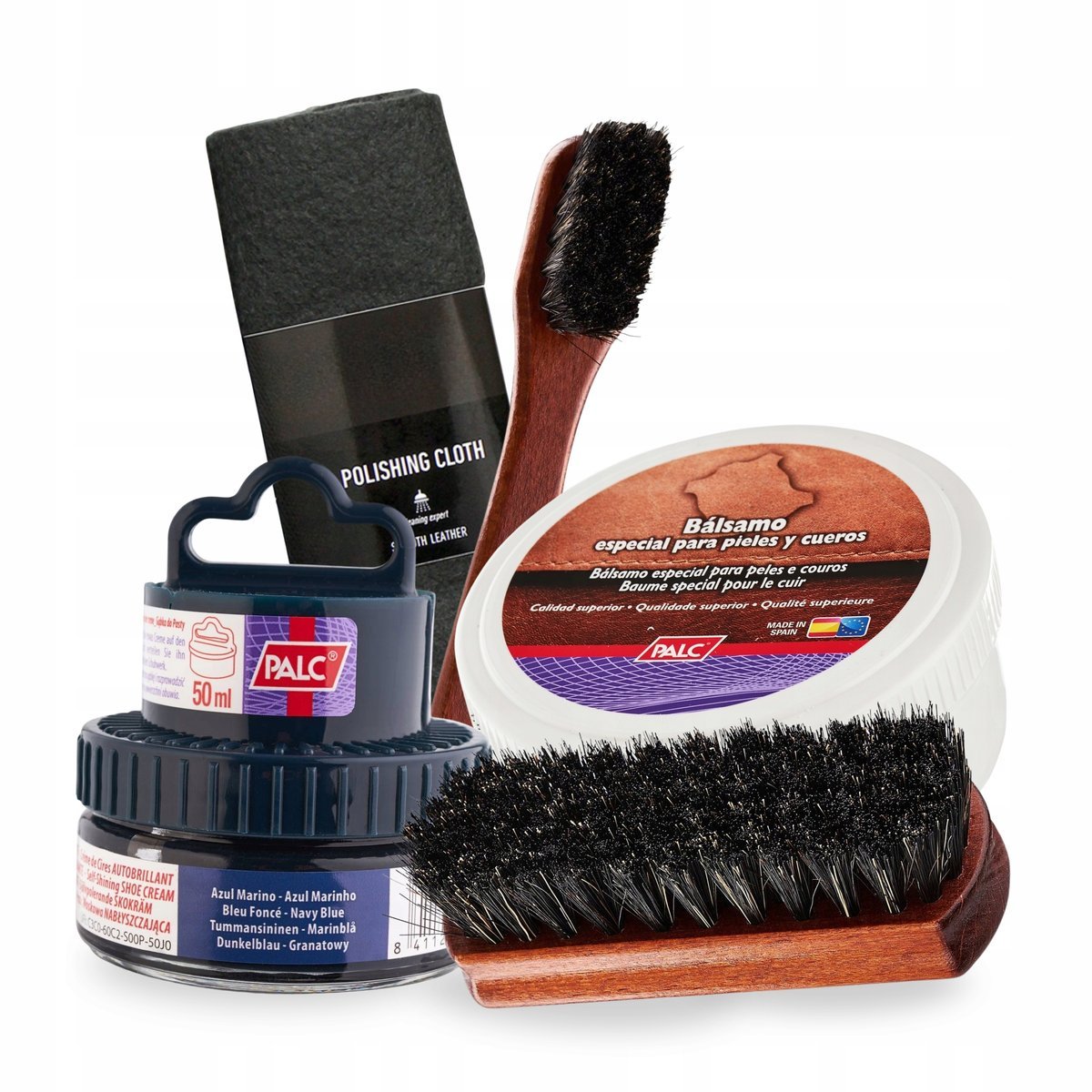 Tłuszcz i Pasta do Butów Granatowa Szmatka Szczotki Palc Zestaw 5w1