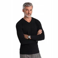 Koszulki męskie - Koszulka męska longsleeve 100% bawełna serek czarny V6 OM-LSBL-0108 r. S - miniaturka - grafika 1