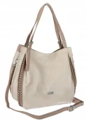 Torebki damskie - Torebka Damska shopper worek włoska marka coveri collection A4 6702 beżowa - miniaturka - grafika 1