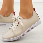 Półbuty damskie - Beżowe skórzane półbuty, tenisówki damskie S.Barski 268R - S.BARSKI - miniaturka - grafika 1