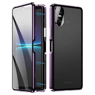 Etui i futerały do telefonów - Do Sony Xperia 10 VI HD Magnetyczne metalowe etui na telefon ze szkła hartowanego Fioletowy - miniaturka - grafika 1