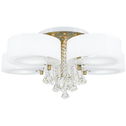 Lampy sufitowe - Mdeco Glamour LAMPA sufitowa DRS8006/5 21QG MDECO abażurowa OPRAWA z łańcuszkami na stół biała mosiądz DRS8006/5 21QG - miniaturka - grafika 1