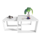 Ławy i stoliki kawowe - Komplet Dwóch Białych Stolików Kawowych F7-A05 - miniaturka - grafika 1