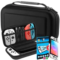 Akcesoria do Nintendo - Etui case pokrowiec do Nintendo Switch OLED i szkło ochronne hartowane 9h | czarny - miniaturka - grafika 1