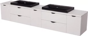 Biała matowa szafka łazienkowa z dwiema czarnymi umywalkami 210 cm Liv Victa  - Szafki łazienkowe - miniaturka - grafika 1