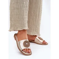 Klapki i japonki damskie - Klapki Damskie Na Płaskim Obcasie Z Ozdobą S.Barski KV51-013 Złote złoty - miniaturka - grafika 1