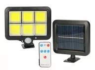 Lampy ogrodowe - Lampa solarna naświetlacz halogen LED czarny + PIR czujnik ruchu + panel + pilot MK MEGAKABEL - miniaturka - grafika 1