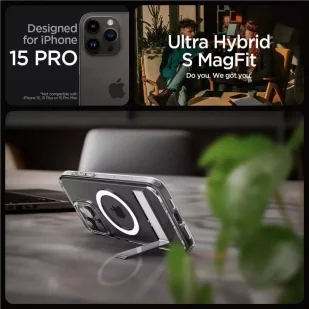Etui Spigen Ultra Hybrid S MagSafe z podstawką do iPhone 15 Pro - przezroczyste - Etui i futerały do telefonów - miniaturka - grafika 10
