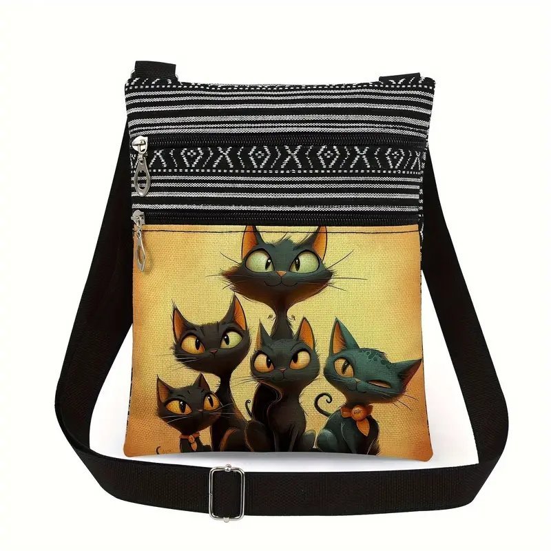 Torebka na ramię etniczna boho kolorowe czarne koty kocia rodzina 5 kotów