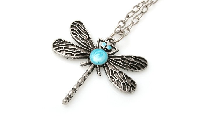 Długi Wiszący Wisiorek Zwinna Ważka Turkus