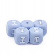 Dekoratorstwo - Silikonowy koralik 12 mm Alfabet do zawieszki Niebieski 5szt Litera I - miniaturka - grafika 1