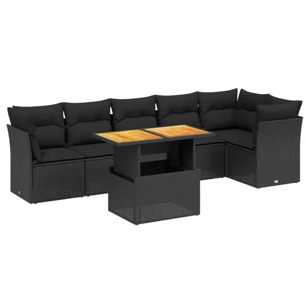Zestaw mebli ogrodowych z modułowym siedziskiem, czarny, rattan PE, 62x62x