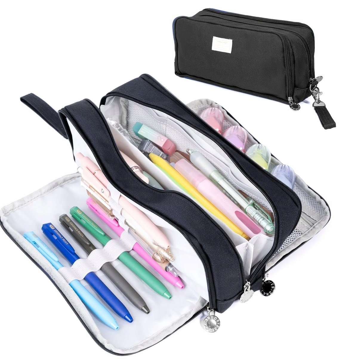 Piórnik 24 cm czarny duży wielofunkcyjny organizer etui na długopisy