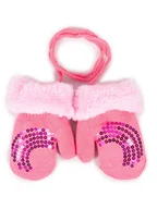 Rękawiczki dla dzieci - Rękawiczki Dziewczęce Podwójne Różowe Z Cekinami I Futrzanym Mankietem 12 Cm Yoclub - miniaturka - grafika 1