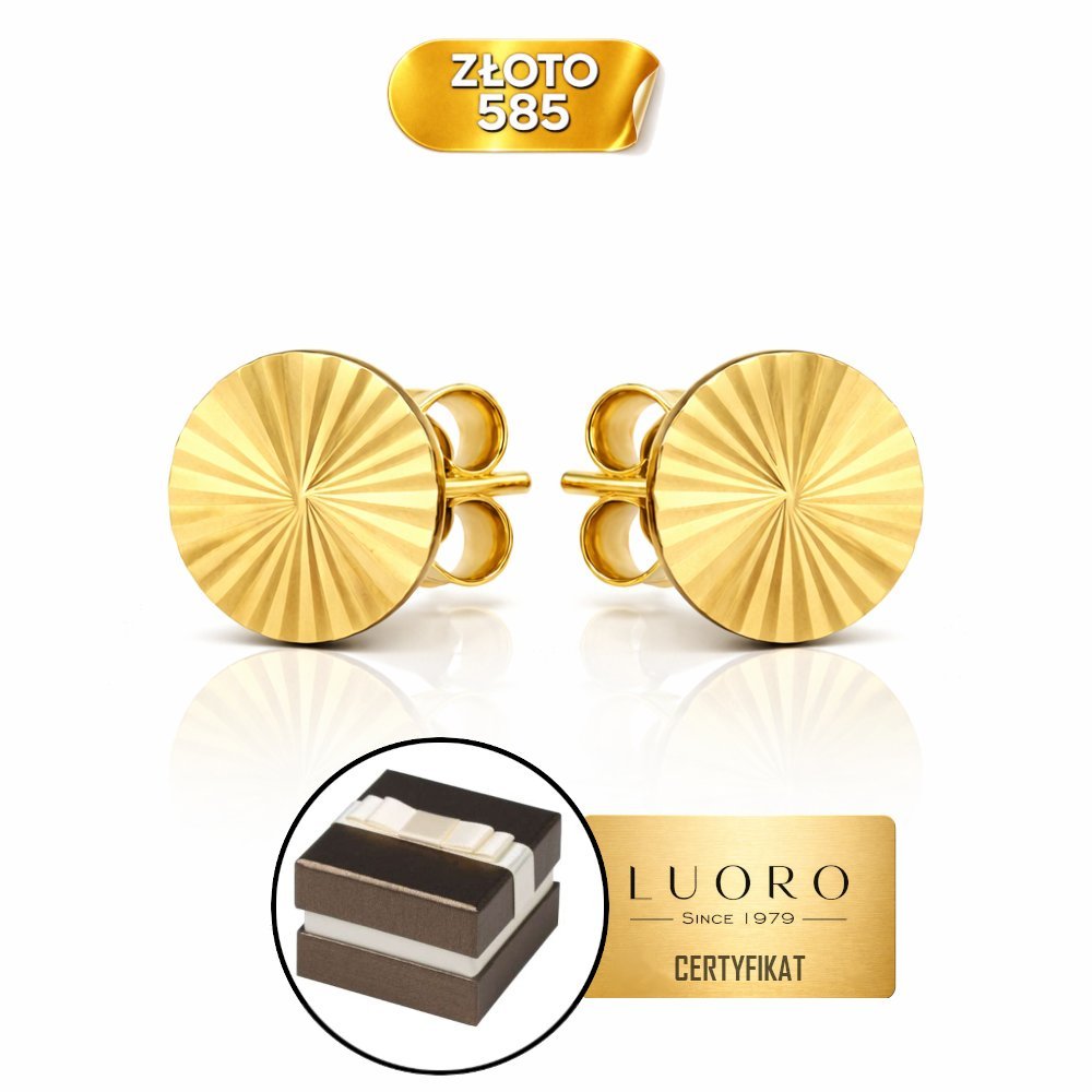 KOLCZYKI ZŁOTE 585 14K PEŁNE KÓŁKA DIAMENTOWANE 7 MM SZTYFT