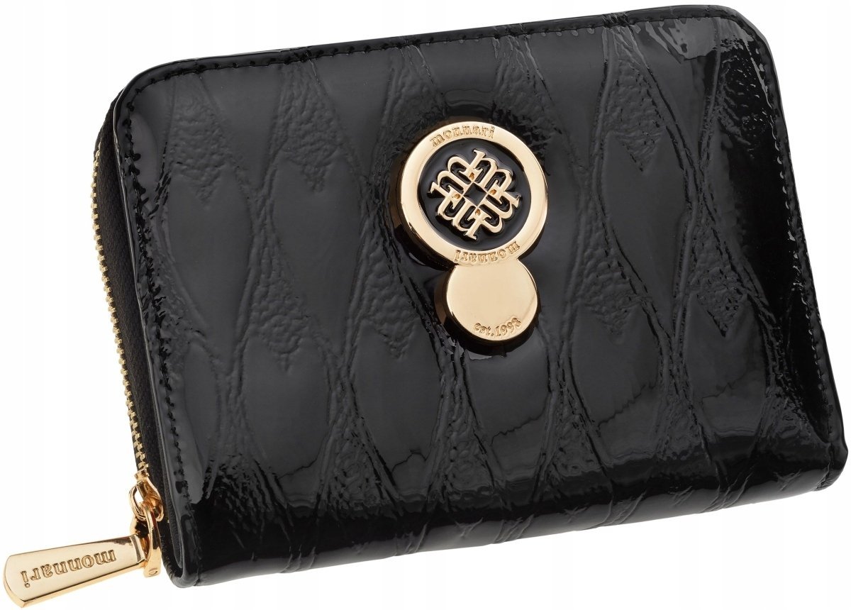 Mały Portfel Ze Wzorem Monnari Skórzany Na Suwak Lakierowana Portmonetka