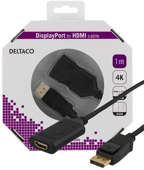 Kabel Deltaco Kabelis DELTACO DisplayPort - HDMI 2.0b, 4K, 60Hz, 1m, czarny / DP-HDMI36-K