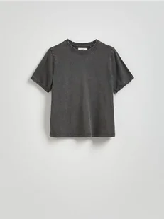 Reserved - T-shirt regular z efektem sprania - ciemnoszary - Koszulki i topy damskie - miniaturka - grafika 1