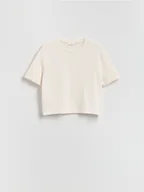 Koszulki i topy damskie - Reserved - Dzianinowy t-shirt z bawełną - złamana biel - miniaturka - grafika 1