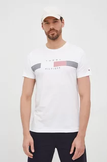 Koszulki męskie - Tommy Hilfiger t-shirt bawełniany kolor biały z nadrukiem - grafika 1