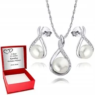 Zestawy biżuterii dla kobiet - ﻿Srebrny Komplet 925 z Perłami dla kobiety Grawer - miniaturka - grafika 1