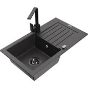 Zlewozmywaki z baterią - Mexen Pablo zlewozmywak granitowy 1-komorowy z ociekaczem i baterią kuchenną Rita, czarny nakrapiany - miniaturka - grafika 1