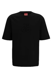 Koszulki męskie - HUGO Męski T-shirt Dleek Relaxed-Fit z bawełny z logo Stack, czarny (Black1), Medium - grafika 1