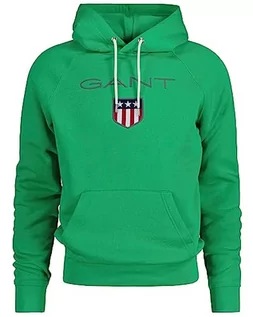 Swetry męskie - GANT Męska bluza z kapturem Shield Hoodie sweter z kapturem, zielony MID Green, standard, Mid Green, S - grafika 1