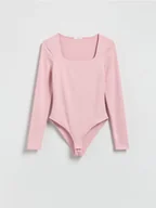 Koszulki i topy damskie - Reserved - Body z dekoltem karo - różowy - miniaturka - grafika 1