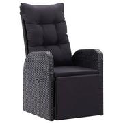 Fotele i krzesła ogrodowe - vidaXL Rozkładane krzesło ogrodowe z poduszką, polirattan, czarne - miniaturka - grafika 1