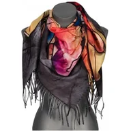 Apaszki i szaliki damskie - Chusta damska przejściowa jesienno zimowa na prezent z frędzlami RCC25-5 czarna - miniaturka - grafika 1