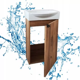 Zestaw Szafka Łazienkowa Wisząca z Umywalką 40 x 33 cm Matowa Dąb Złoty - Szafki łazienkowe - miniaturka - grafika 1