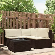 Ławki ogrodowe - vidaXL 4-cz zestaw wypoczynkowy do ogrodu, poduszki, brązowy rattan PE - miniaturka - grafika 1