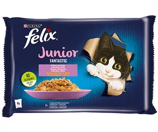 FELIX Fantastic Junior w galaretce z kurczakiem i łososiem 12x(4x85g) - Mokra karma dla kotów - miniaturka - grafika 2