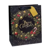 Opakowania i torebki na prezenty - TOREBKA PREZENTOWA WIENIEC MERRY CHRISTMAS CZARNA 42x32cm - miniaturka - grafika 1