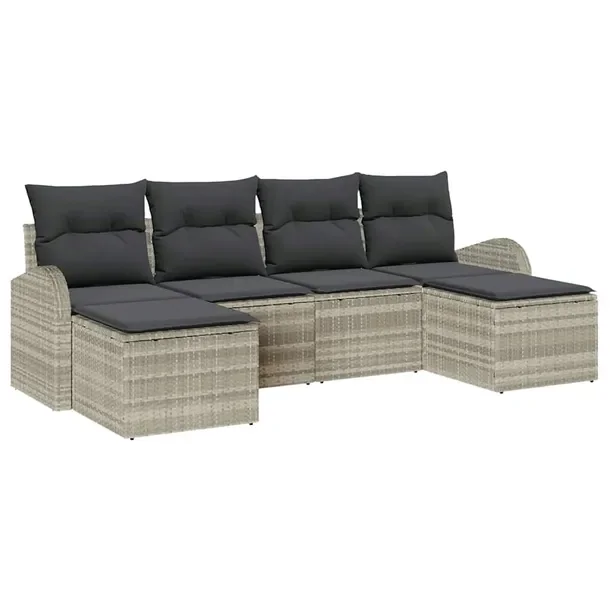 Zestaw Narożny Sofa Ogrodowa Rattan, Jasnoszary, 6 Osób