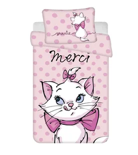 Pościel 100x135 Marie Cat Merci różowa poszewka 40x60 - Pościel dla dzieci - miniaturka - grafika 1