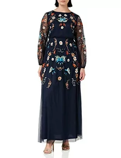 Sukienki - Frock and Frill Damska kwiecista haftowana sukienka na specjalne okazje, granatowa, 12, granatowy, 38 - grafika 1