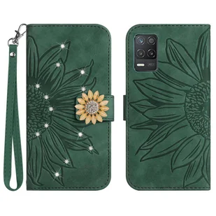 Foxdock Kompatybilny z Realme 8 5G Wytłaczany słonecznik z diamentami Etui na karty magnetyczne Portfel Etui na telefon z krótkim paskiem Zielony - Portfele - miniaturka - grafika 1