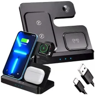 Ładowarki do telefonów - Ładowarka Bezprzewodowa Indukcyjna Qi QC 3.0 3w1 Szybka do Apple iPhone Airpods Watch Stacja ładująca 15W czarna - miniaturka - grafika 1