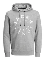 Bluzy męskie - Bestseller A/S Męska bluza z kapturem Jjwarrior Sweat Hood, Jasnoszary melanż / nadruk: duży, L - miniaturka - grafika 1