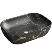 Umywalki - Czarna umywalka nablatowa owalna ceramiczna 46,5x33 cm - miniaturka - grafika 1