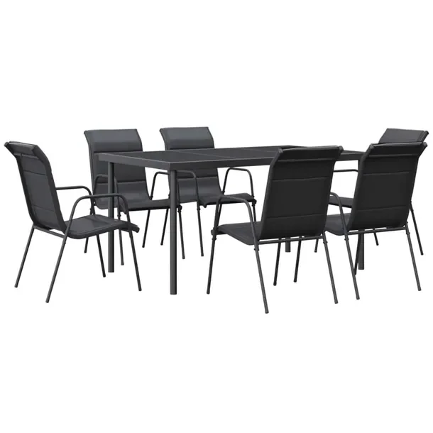 Zestaw mebli ogrodowych antracyt/czarny 150x90x74cm, 6 krzeseł 51x66x88cm