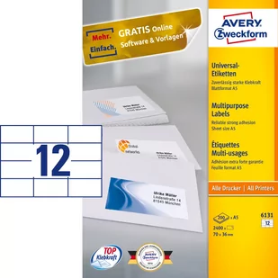 Avery Zweckform Etykiety ZF A5 70x36mm 6131(200) białe uniwersalne - Etykiety do drukarek - miniaturka - grafika 1