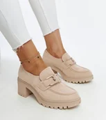 Półbuty damskie - Beżowe półbuty ze skórzaną wkładką Vinceza - zamszowe - VINCEZA - miniaturka - grafika 1