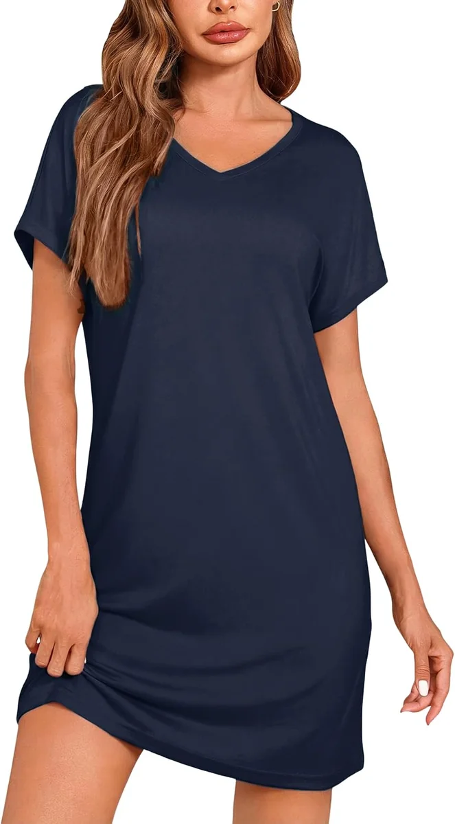 RĘKAW KOSZULA NOCNA BAWEŁNIANA KRÓTKI DEKOLT V-NECK CASUAL